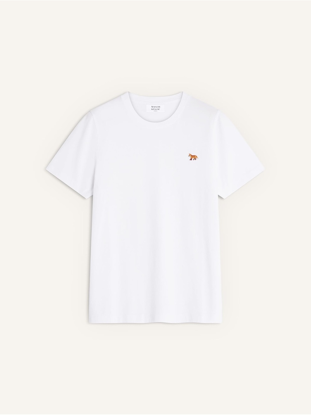 MAISON KITSUNE White Crewneck T-Shirt with Fox Embroidery